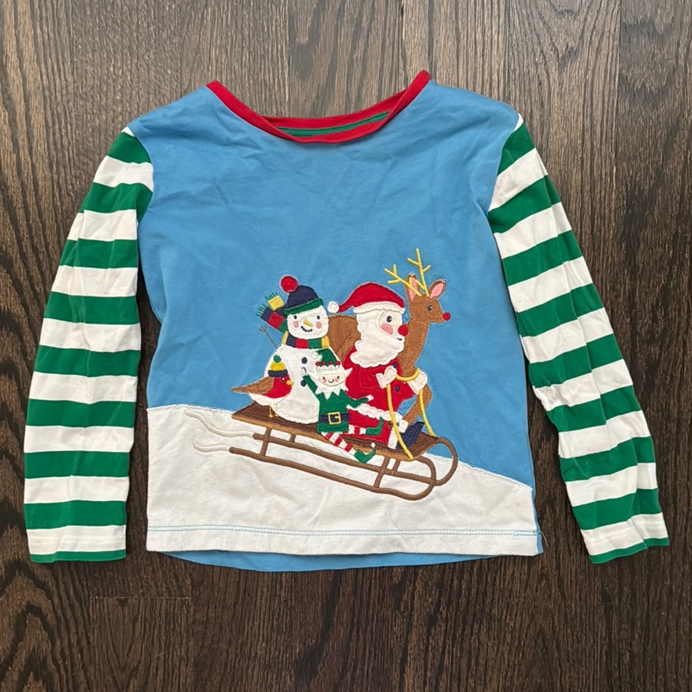 Baby Boden Long Sleeve Tee with Festive Christmas Santa sled Design 2-3y